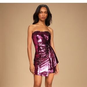 Lulu's Strapless Sequin Dress in Shimmering Purple